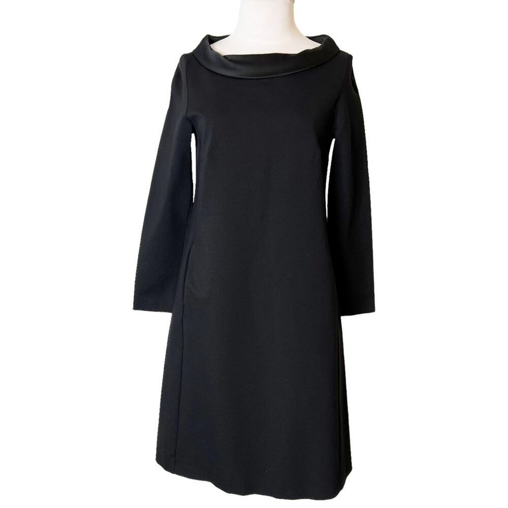Les Copains black long sleeve shift dress w pockets sz 42